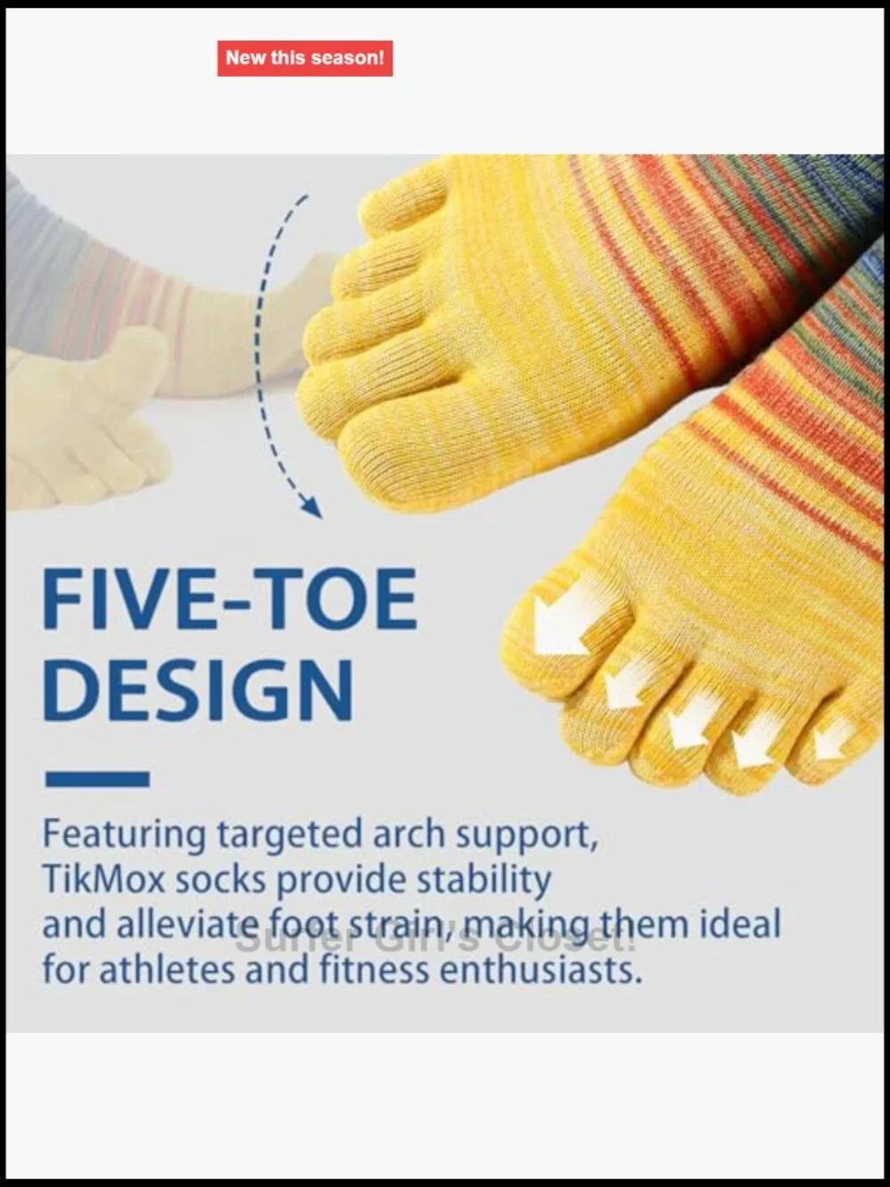 Cotton Toe Socks with Arch Support, 6 Pairs Five-Toe Design for Running